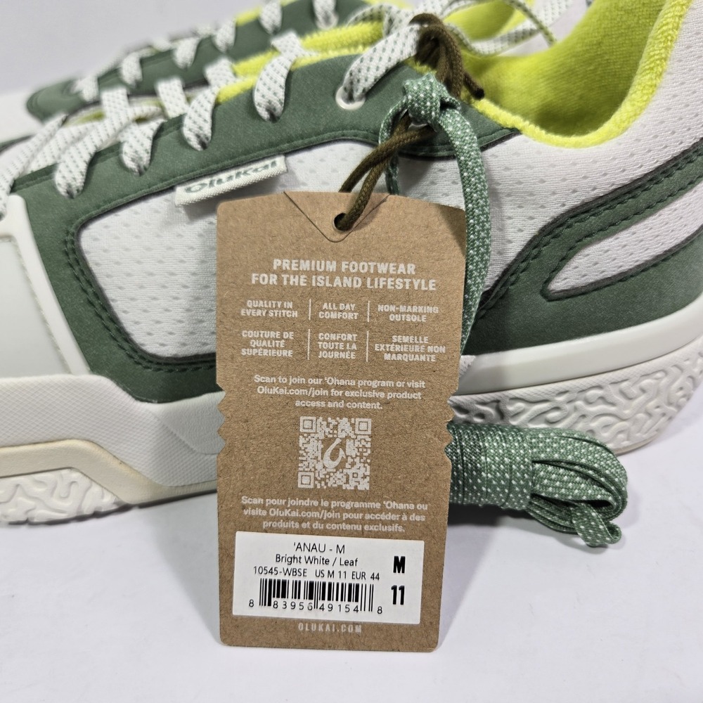 Olukai Anau Pickleball Court Sneakers Shoes Men's 11 Bright White Leaf Green NEW - Picture 3 of 6